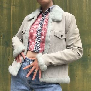 Y2K Baby Blue Faux Fur Leather Jacket